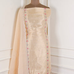 Banarasi Shimmer Beige Unstitched Suit