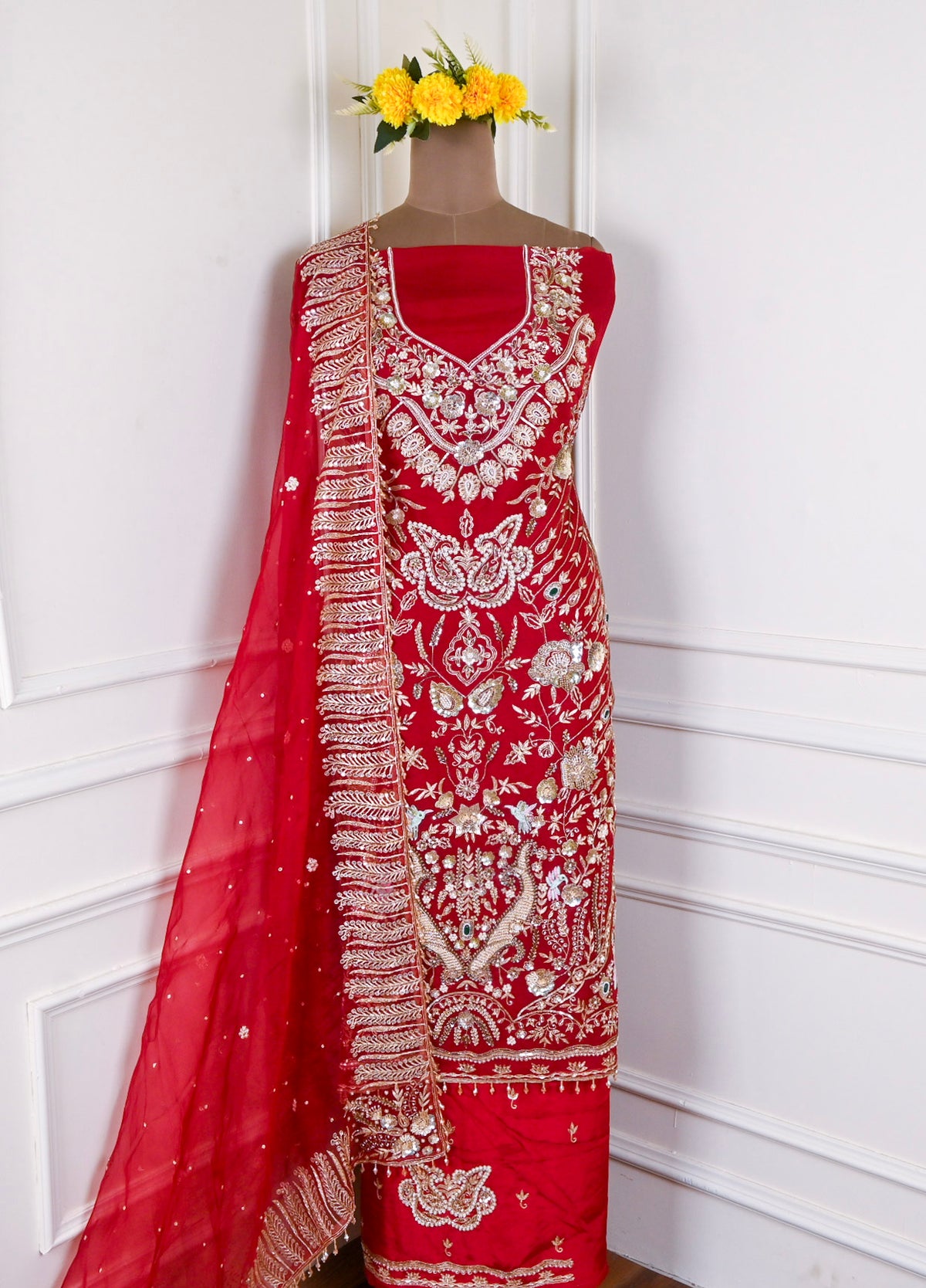 Organza Maroon Unstitched Suit