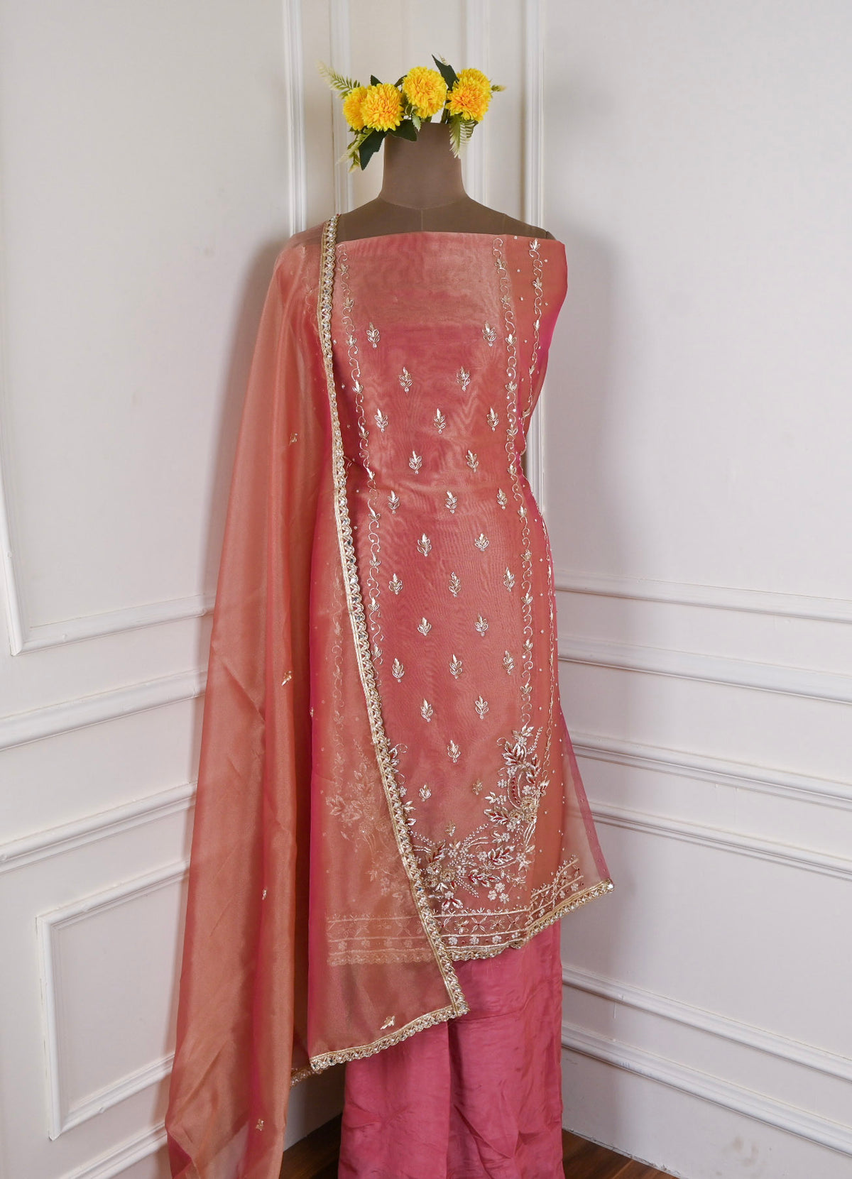 Shimmer Peach Unstitched Suit