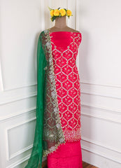 Glass Organza Red Unstitched Suit