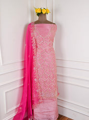 Glass Organza Pink Unstitched Suit