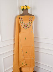 Organza Yellow Unstitched Suit