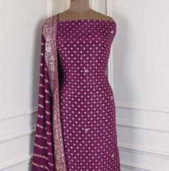 Banarasi Silk Purple Unstitched Suit
