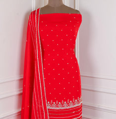 Organza Red Unstitched Suit