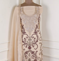 Crush Shimmer Beige Unstitched Suit