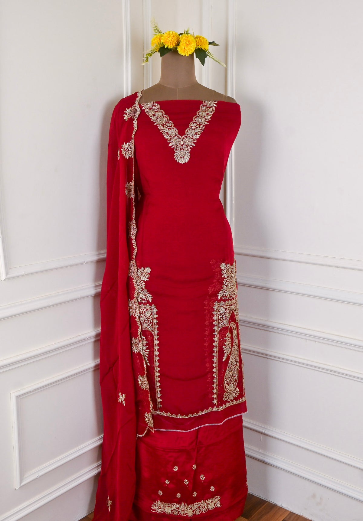 Organza Maroon Unstitched Suit