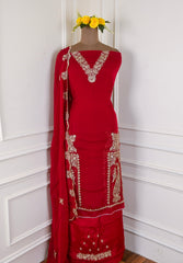 Organza Maroon Unstitched Suit