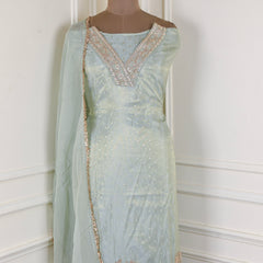 Banarasi Pista Green Unstitched Suit