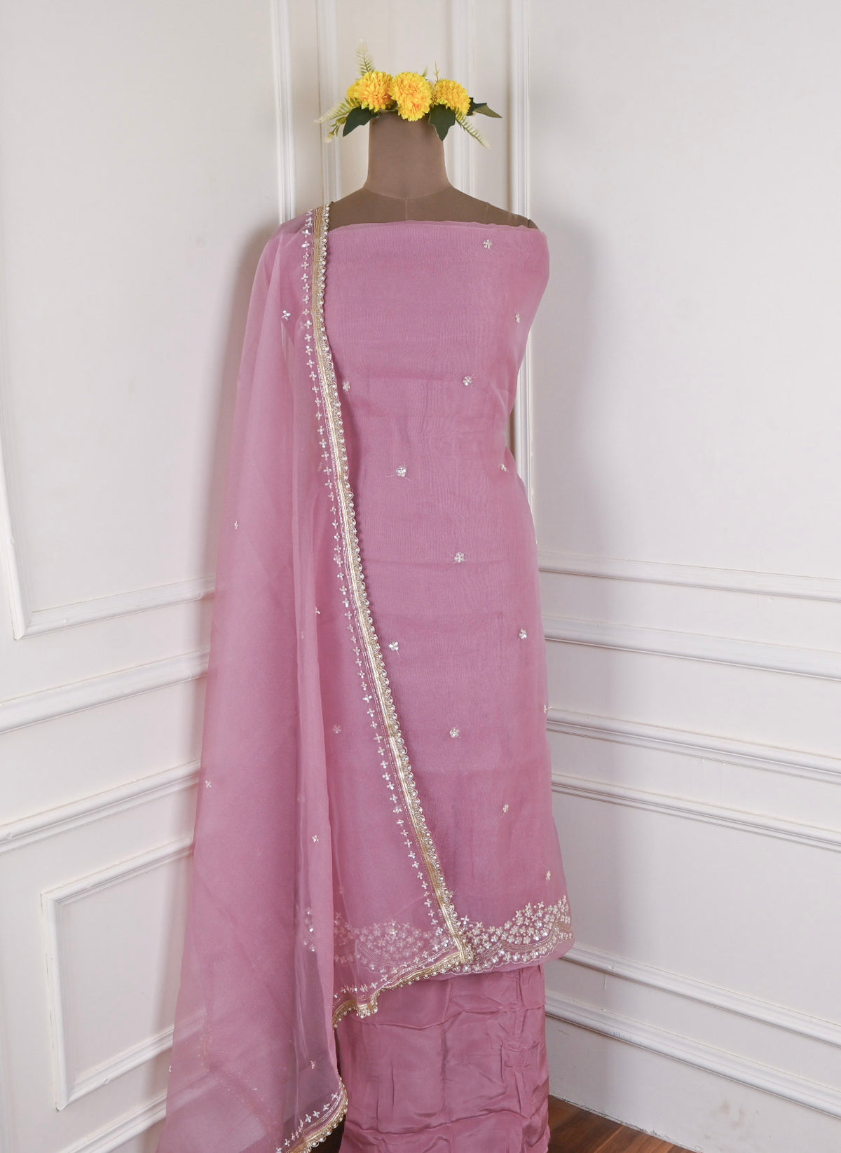 Crush Baby Pink Unstitched Suit