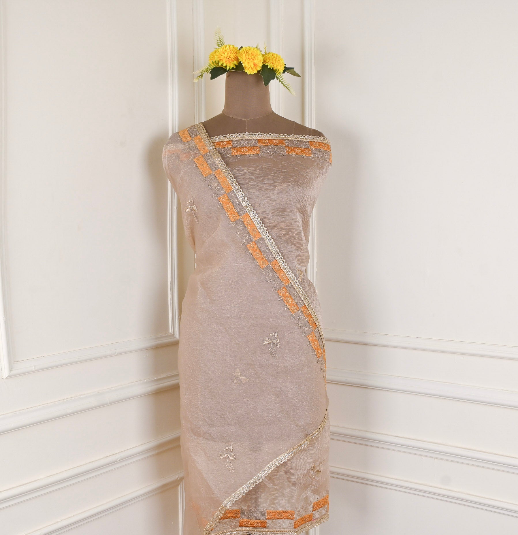 Crush Beige Yellow Unstitched Suit