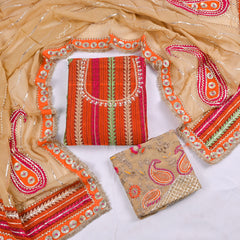Khaddar Orange Unstitched Suit