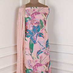 Banarasi Silk Pink Unstitched Suit
