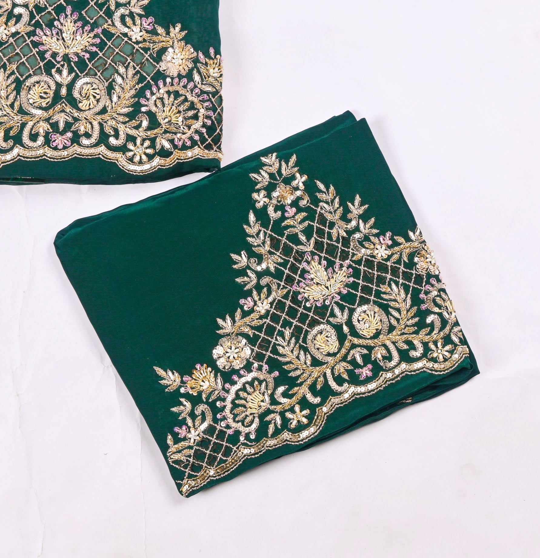 Organza Green Unstitched Suit