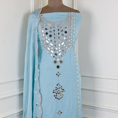 Glass Organza Sky Blue Unstitched Suit