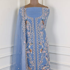 Glass Organza Blue Unstitched Suit