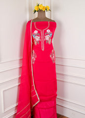Organza Red Unstitched Suit