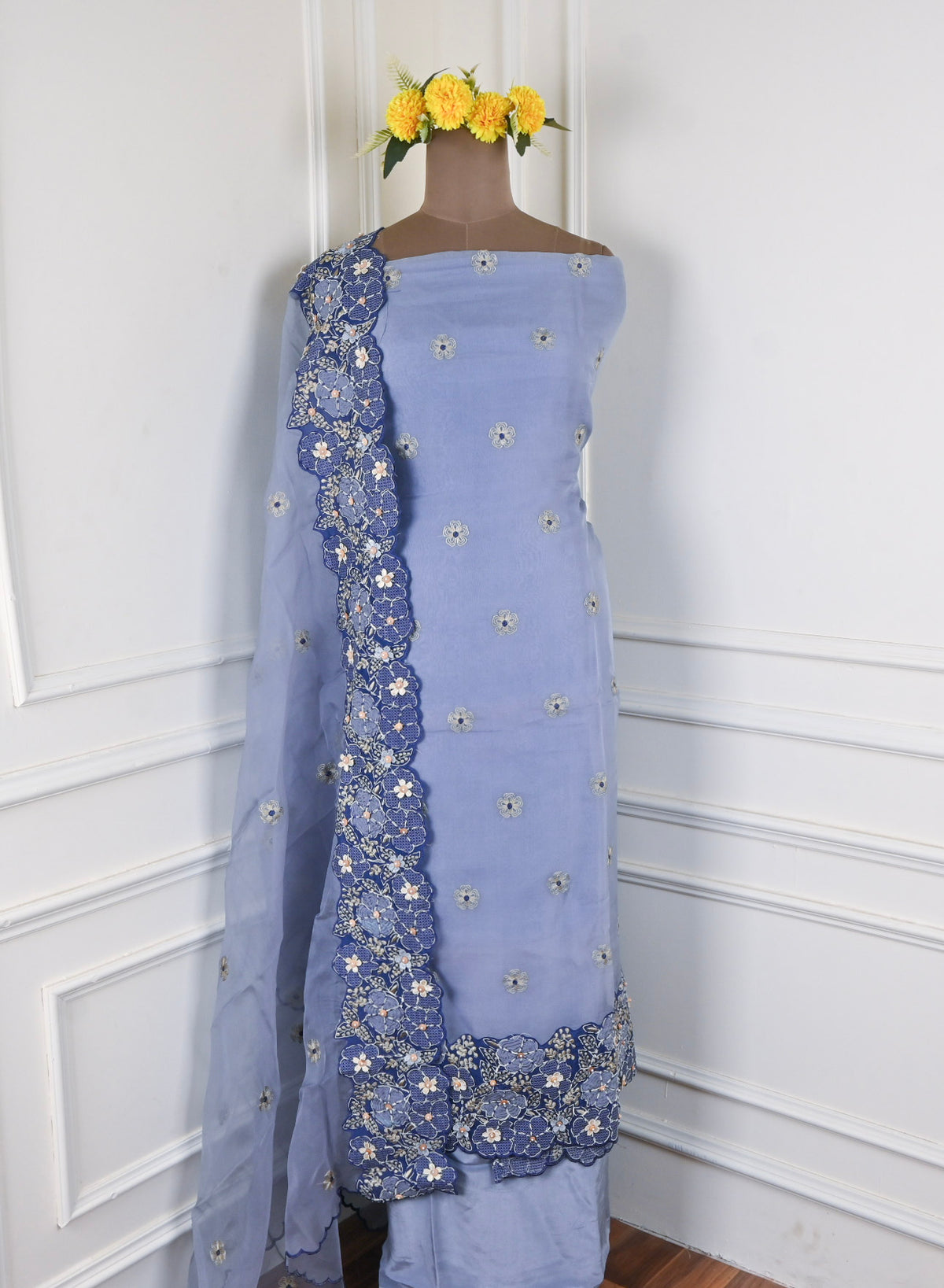 Organza Powder Blue Unstitched Suit