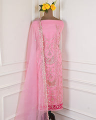 Organza Pink  Unstitched Suit