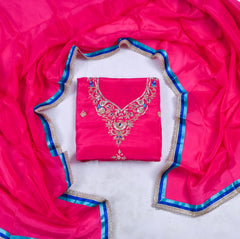 Organza Magenta Unstitched Suit