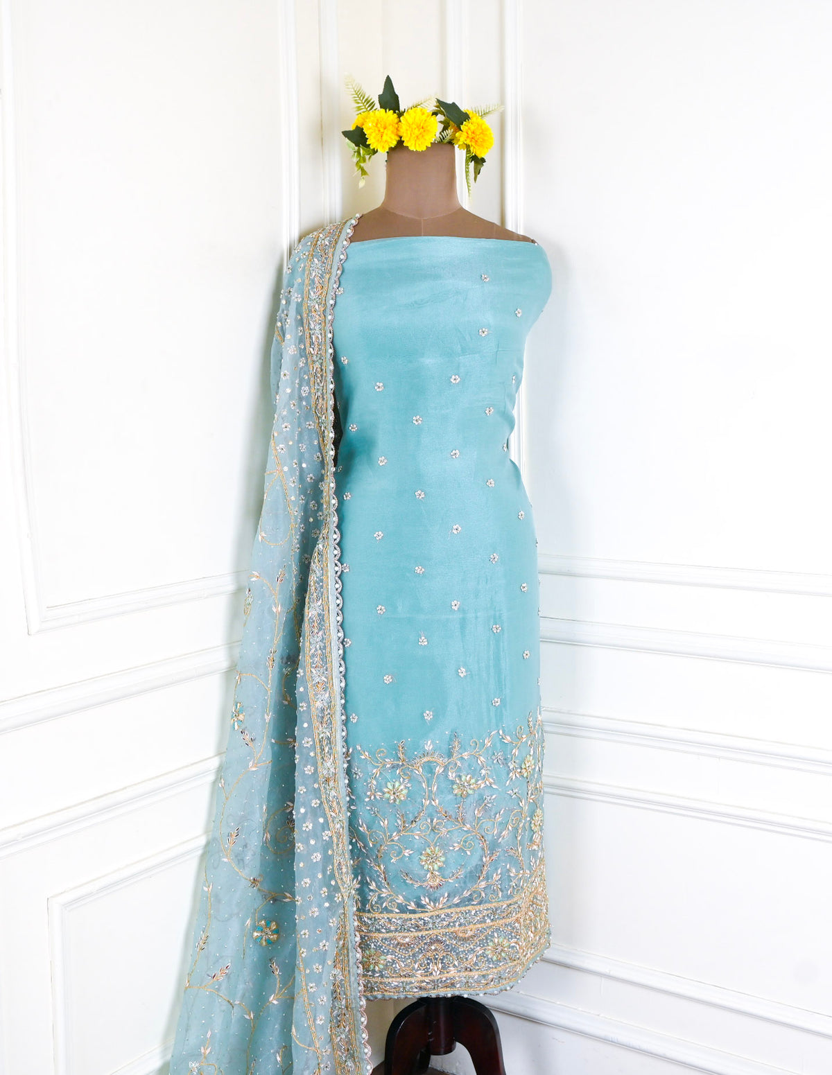 Glass Shimmer Ice Blue Unstitched Suit