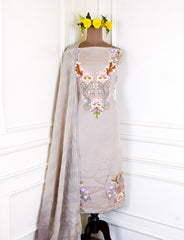 Mul Cotton Beige Unstitched Suit