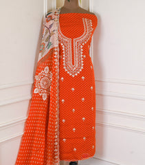 Organza Rust Unstitched Suit