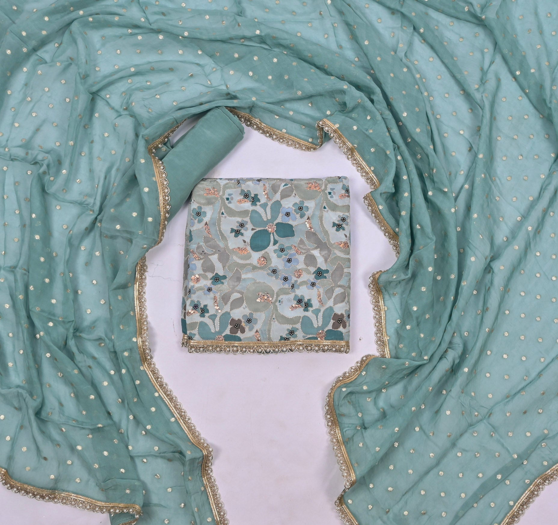 Crepe Green Unstitched Suit