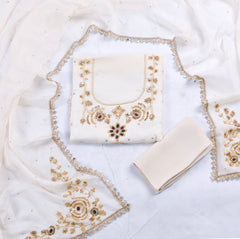 Organza White Unstitched Suit