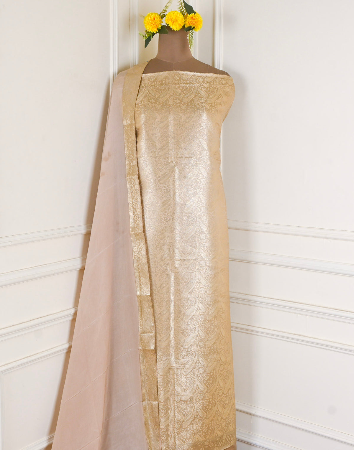 Banarasi Beige Unstitched Suit