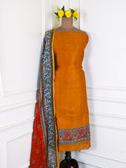 Maheshwari Cotton Mustard Yellow Unstitched Suit