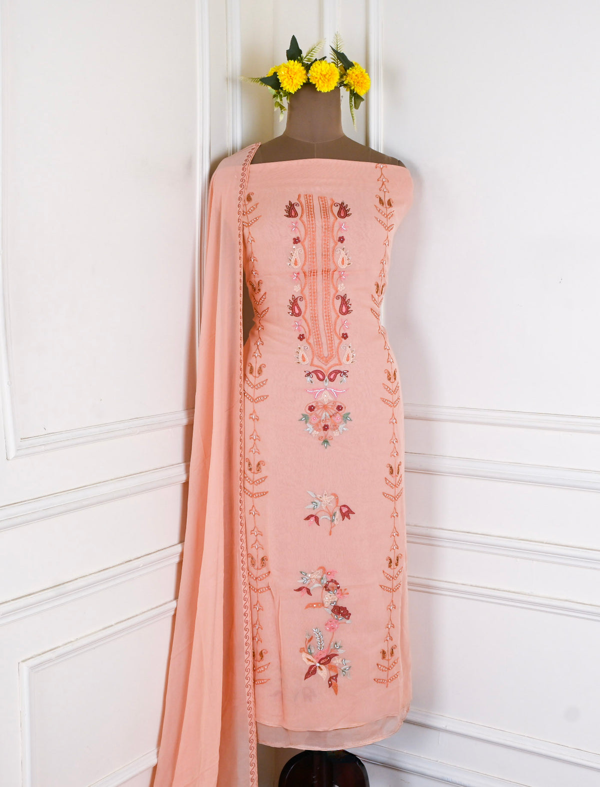 Georgette Peach Unstitched Suit