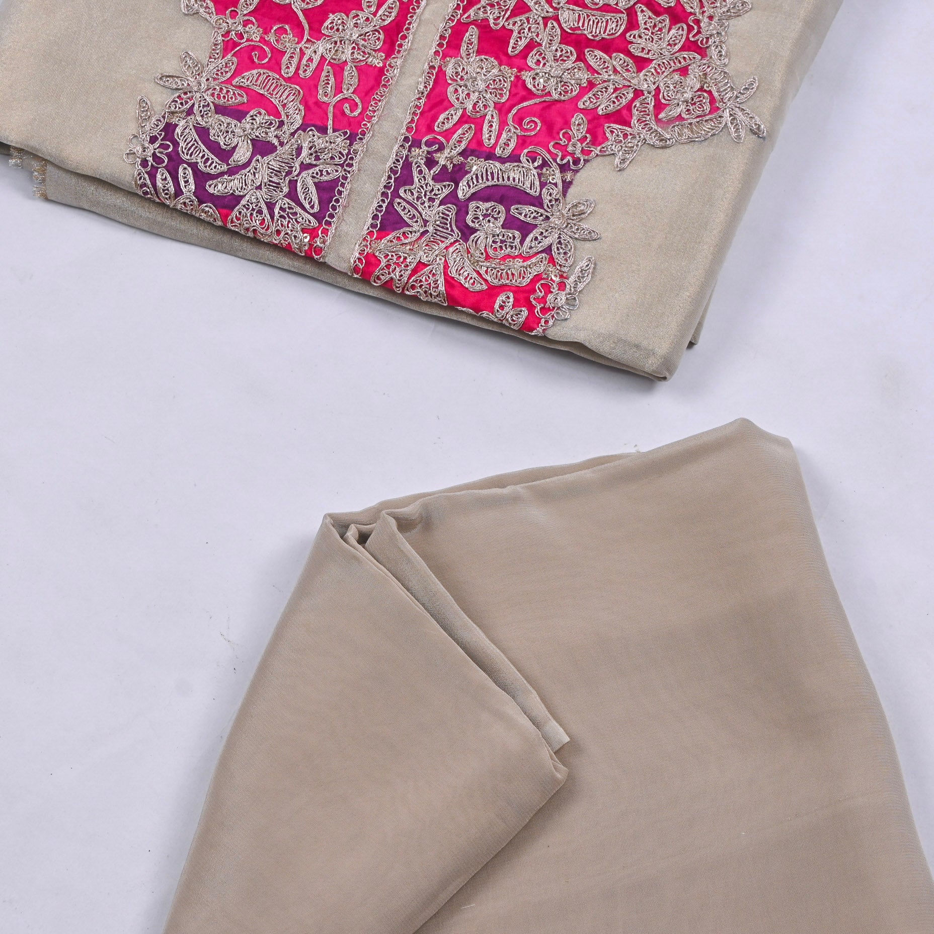 Shimmer Beige Pink Unstitched Suit