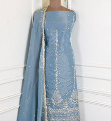 Shimmer Powder Blue Unstitched Lehenga Suit
