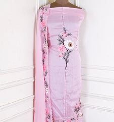 Organza Baby Pink floral Unstitched Suit