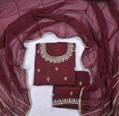 Organza Wine Unstitched Suit