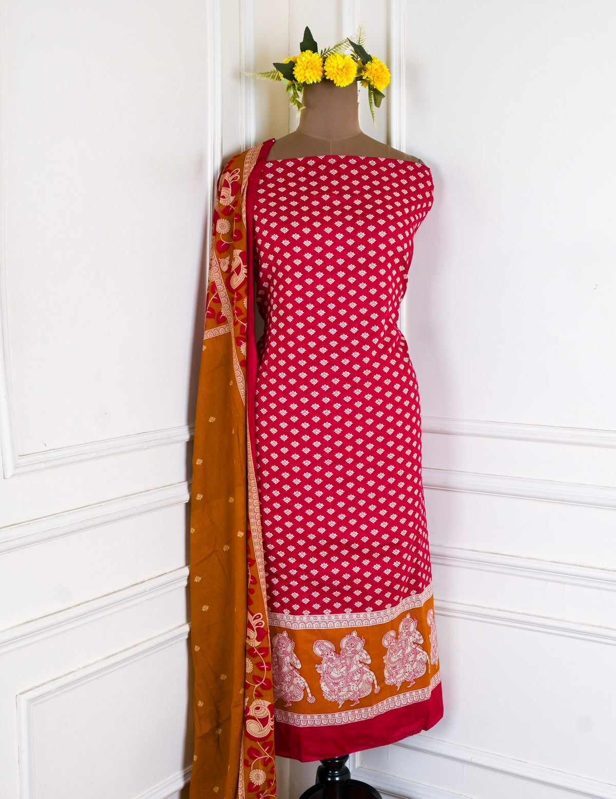 Pure Cotton Red Unstitched Suit