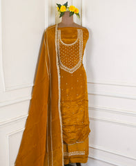 Organza Golden Unstitched Suit