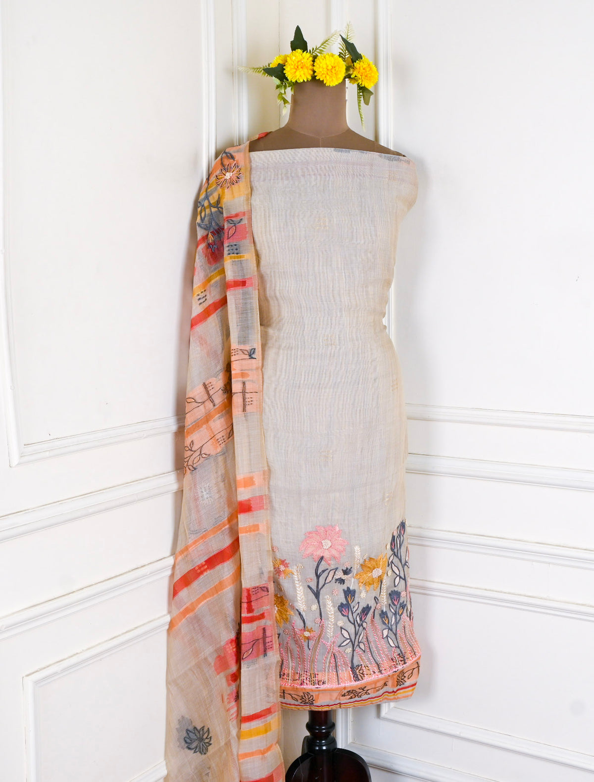 Mul Cotton Peach Unstitched Suit