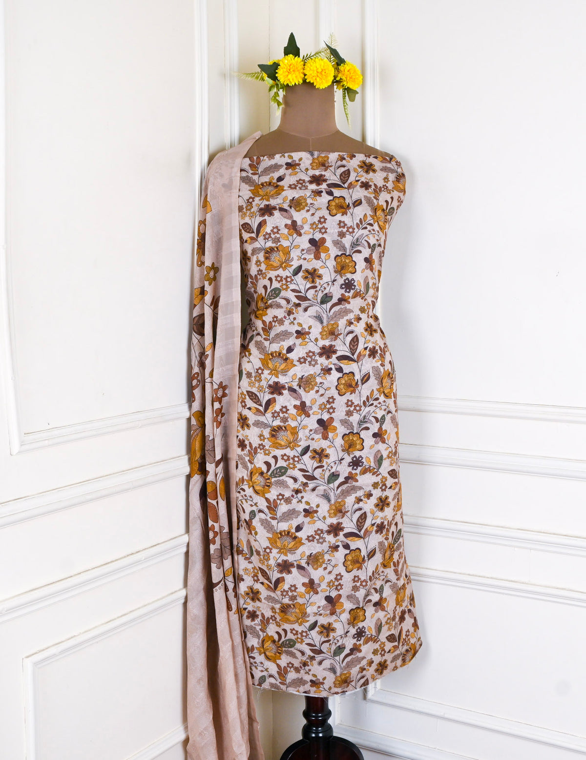 Mul Cotton Beige Unstitched Suit