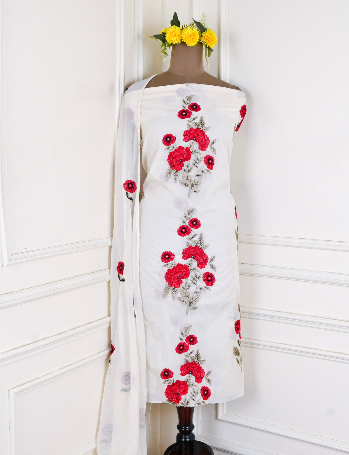 Cotton white Unstitched Suit