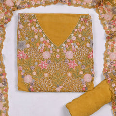 Organza Yellow Unstitched Suit