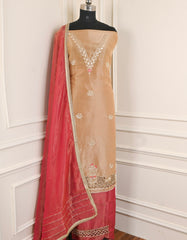 Glass Shimmer Beige Red Unstitched Suit