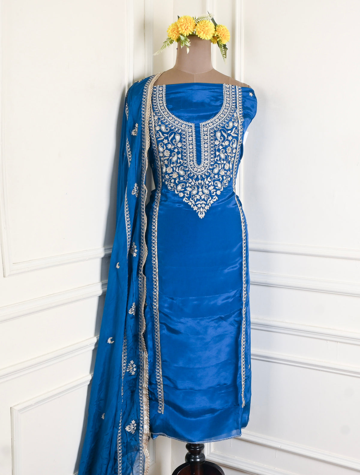 Organza Blue Unstitched Suit
