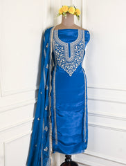 Organza Blue Unstitched Suit