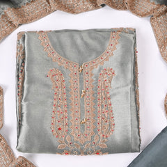 Giraffe Silk Silver Unstitched Suit