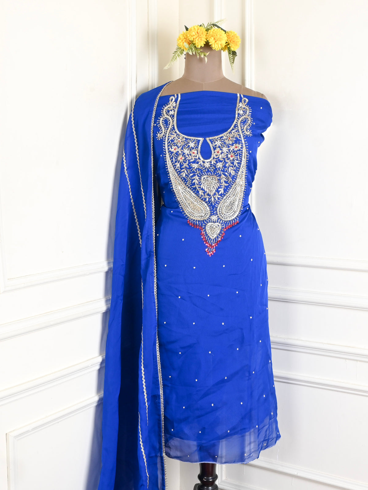 Organza Blue Unstitched Suit