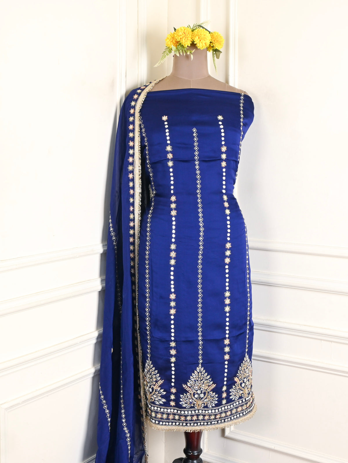 Organza Silk Blue Unstitched Suit