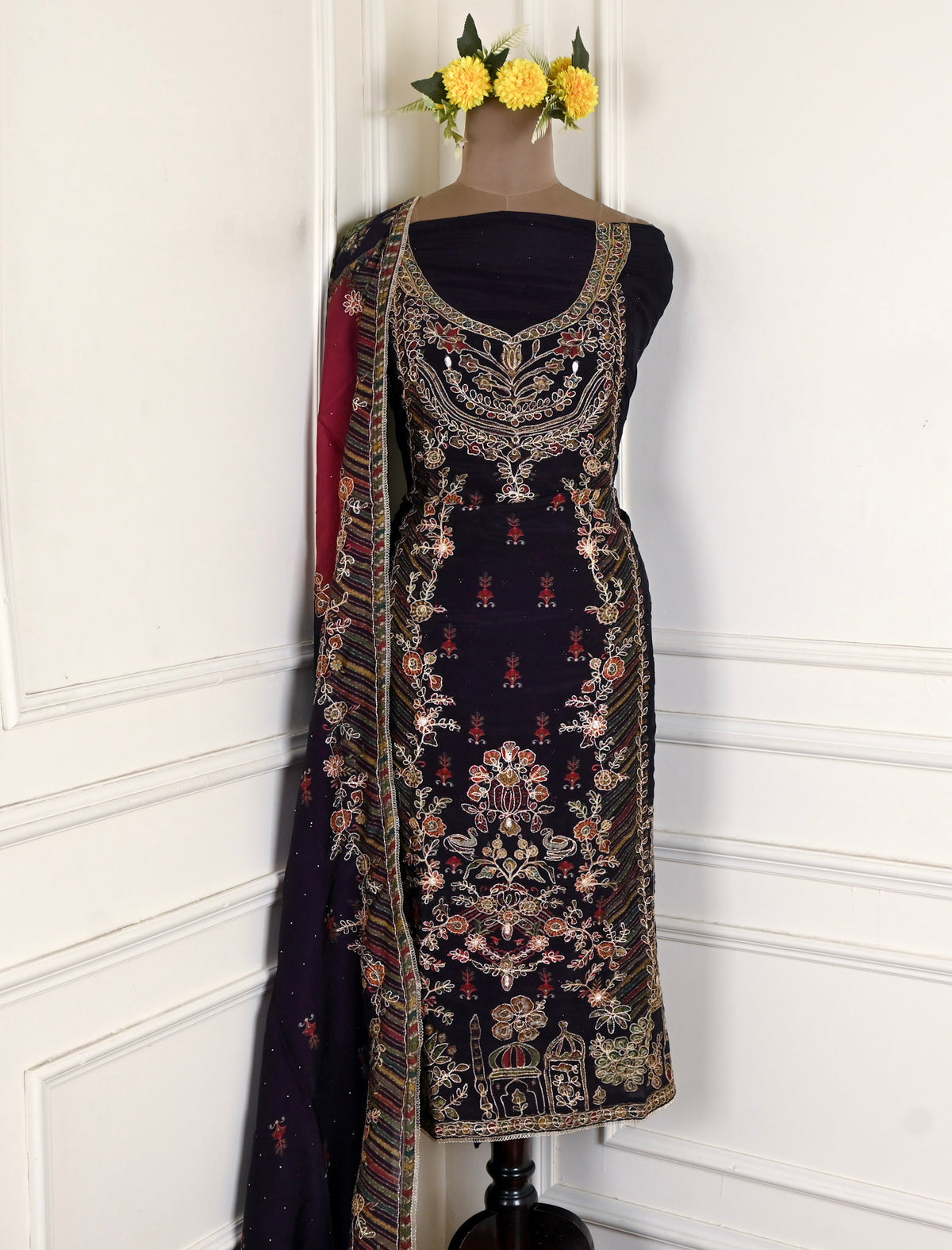 Organza Black Unstitched Suit