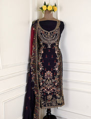 Organza Black Unstitched Suit