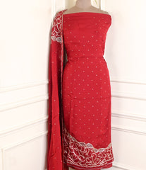 Organza Maroon Unstitched Suit